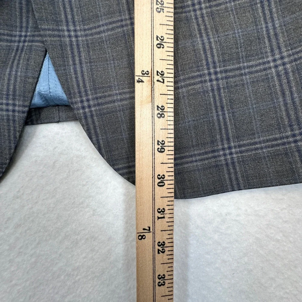 J.Hilburn Sport Coat Mens 43R Grey Blue Glen Plaid 100% Wool European Fit Blazer